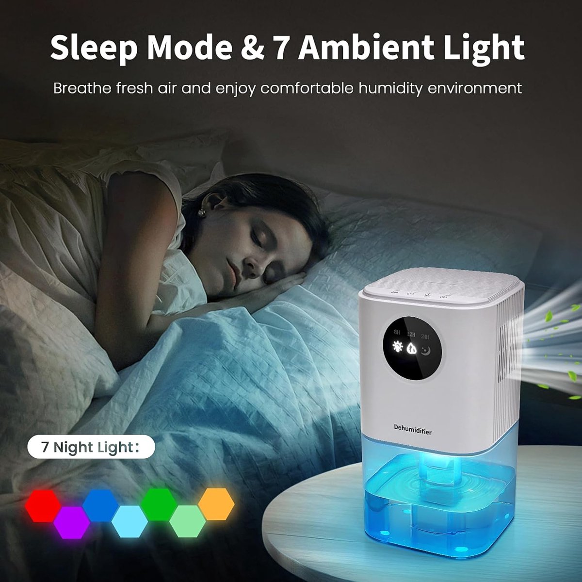 Dehumidifier - Ultra-Quiet Smart Dehumidifier - Home Dehumidifier - Ultra-Quiet Portable Dehumidifier - For Drying Laundry - Dehumidifies Bedrooms, Bathrooms, Wardrobes, and Caravans - White - Image 2