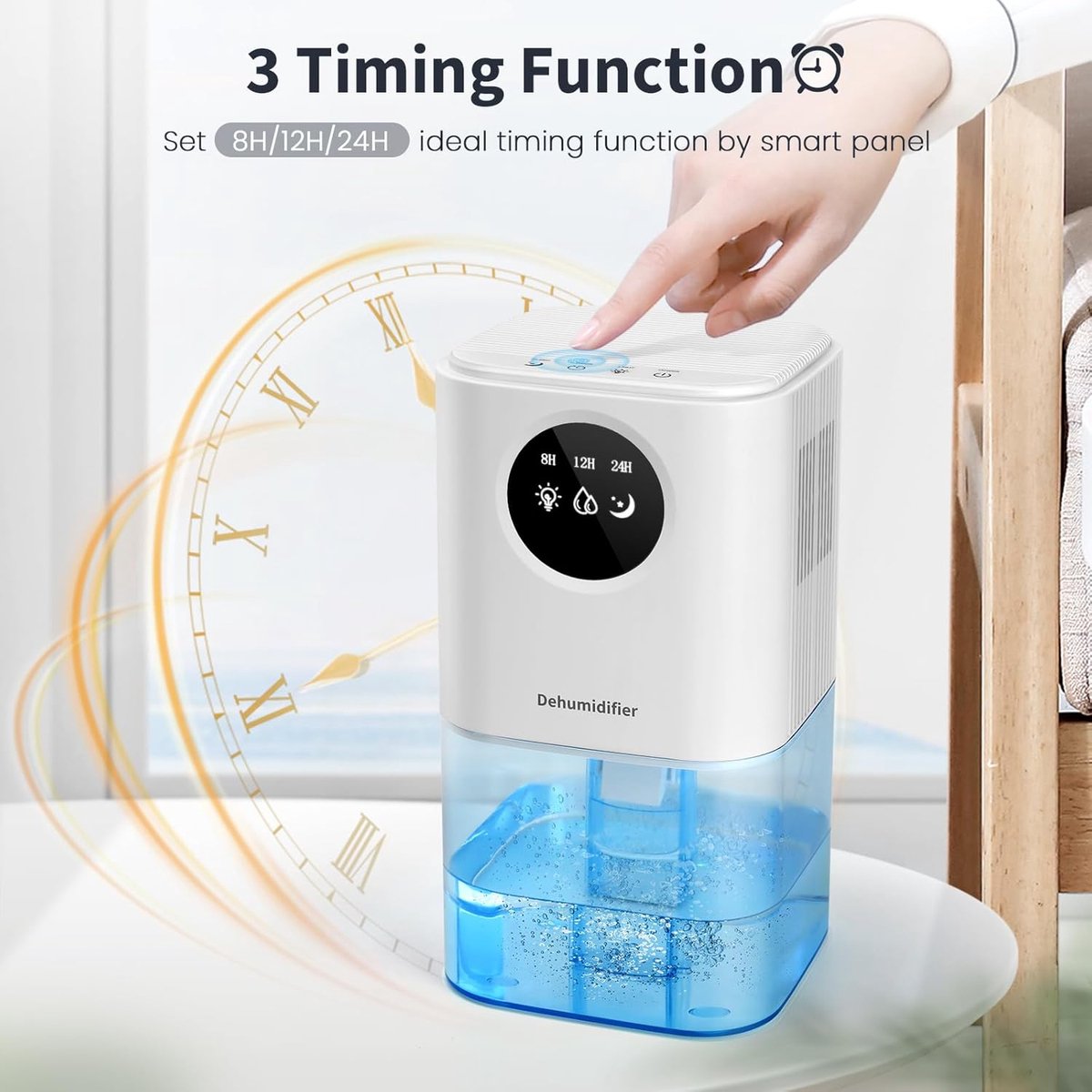 Dehumidifier - Ultra-Quiet Smart Dehumidifier - Home Dehumidifier - Ultra-Quiet Portable Dehumidifier - For Drying Laundry - Dehumidifies Bedrooms, Bathrooms, Wardrobes, and Caravans - White - Image 7