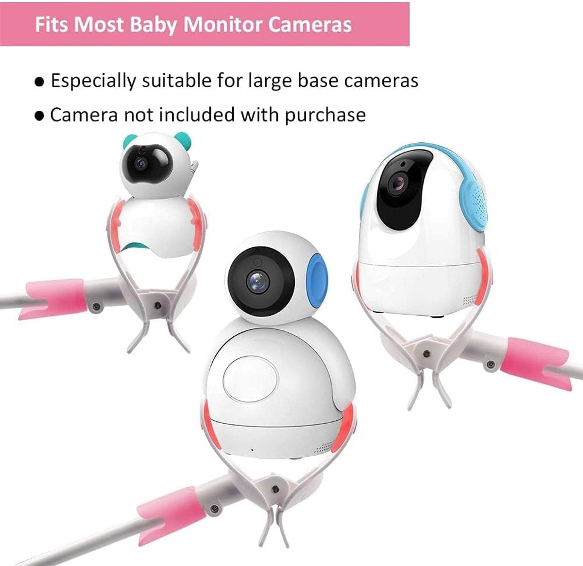 Babyfoon Camera Mount, Camera Holder, Baby Monitor Mount with 3 Straps, No Drilling Required, Flexible and Adjustable, Universal Baby Monitor Mount, Compatible with Most Baby Monitors (Pink) - Image 2