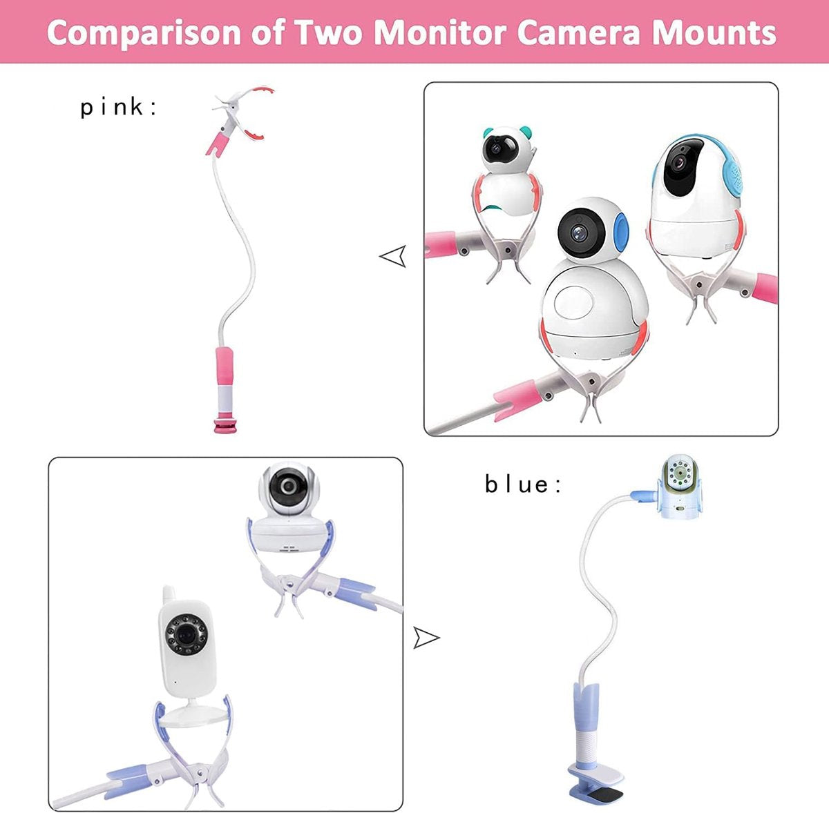 Babyfoon Camera Mount, Camera Holder, Baby Monitor Mount with 3 Straps, No Drilling Required, Flexible and Adjustable, Universal Baby Monitor Mount, Compatible with Most Baby Monitors (Pink) - Image 3