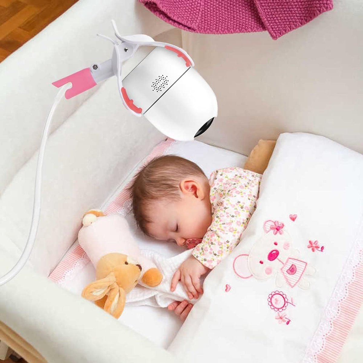 Babyfoon Camera Mount, Camera Holder, Baby Monitor Mount with 3 Straps, No Drilling Required, Flexible and Adjustable, Universal Baby Monitor Mount, Compatible with Most Baby Monitors (Pink) - Image 5