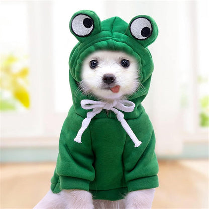 Dog Coat - Warm Winter Dog Clothes - Cute Frog Dog Coat - Hooded Sweatshirt - Warm Dog Coat - Fleece Dog Clothes - Perfect for French Bulldogs - Chihuahuas - Green - Size L - Image 2