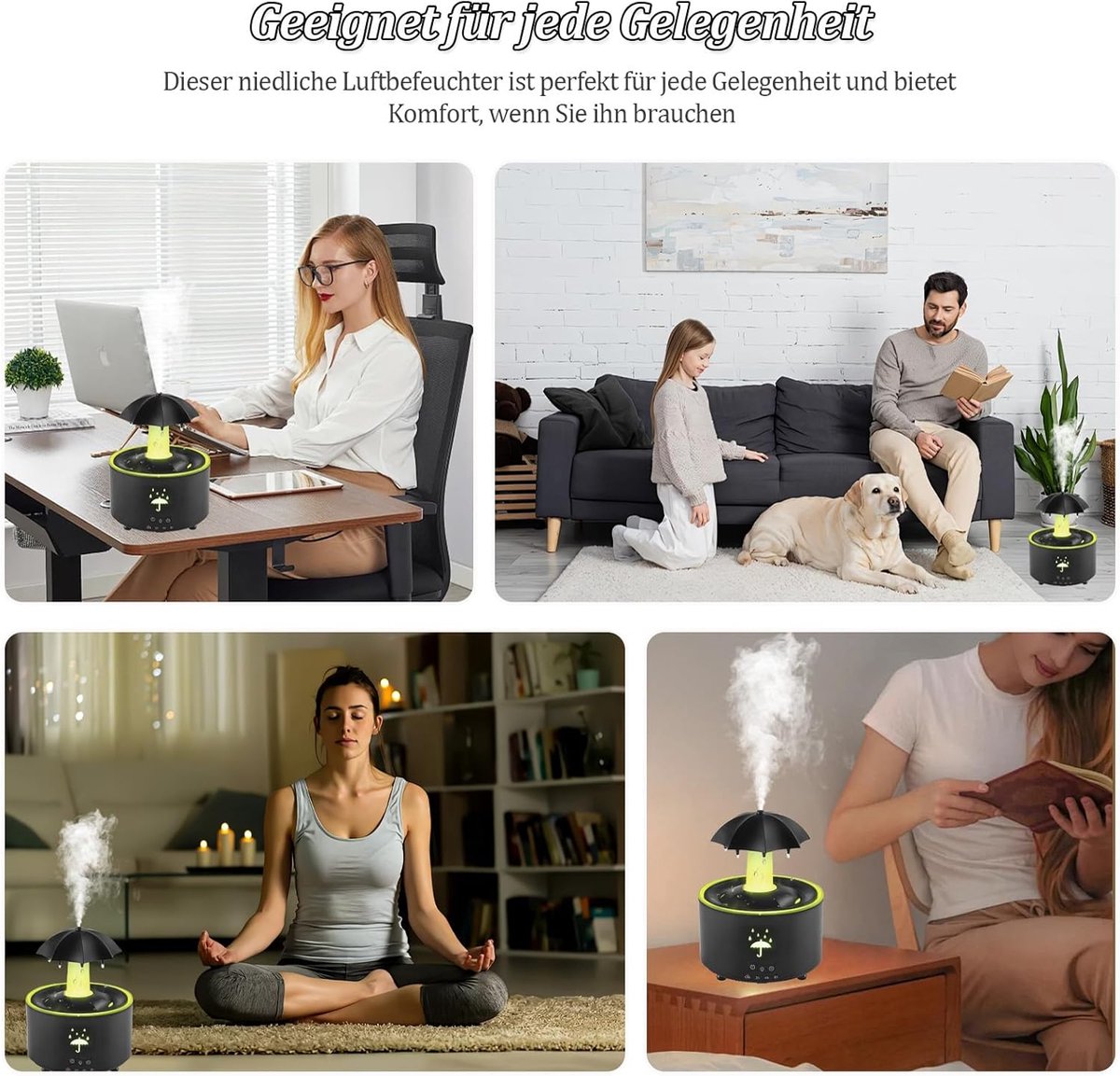 Aromatherapy Humidifier - Umbrella Humidifier - 300ml Rotating Humidifier for Bedroom with Remote Control and Timer - 7-Color LED - Humidifier for Living Room or Children's Room - Humidifiers (Black) - Image 7