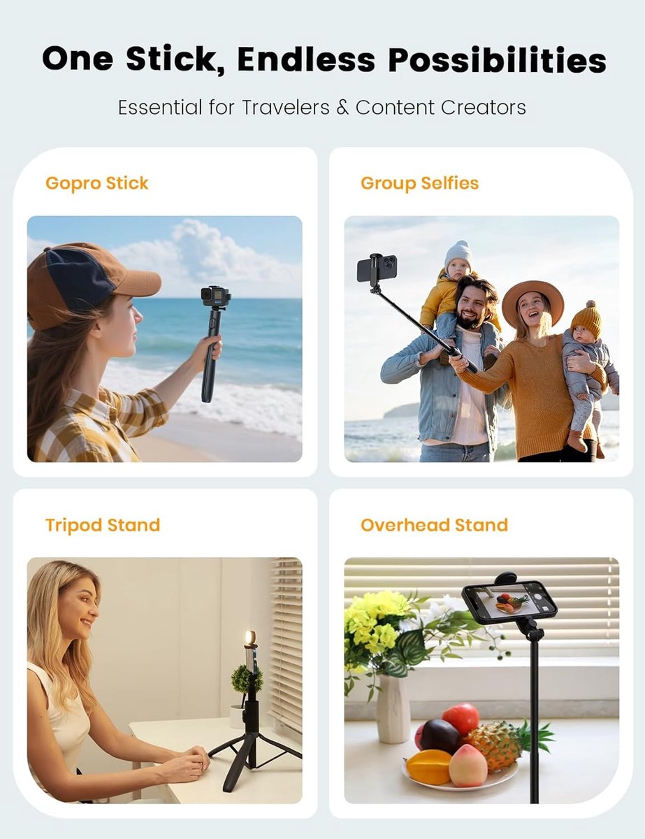 Mobile phone tripod with light, selfie stick tripod compatible with smartphone and GoPro cameras - Image 2