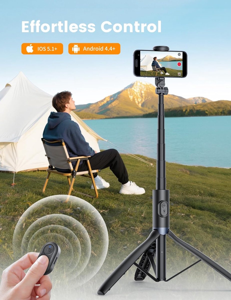 Mobile phone tripod with light, selfie stick tripod compatible with smartphone and GoPro cameras - Image 3