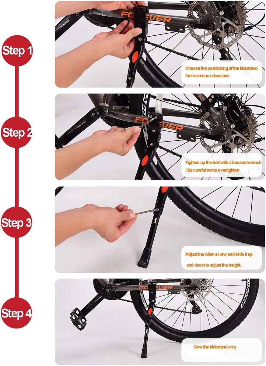 Simple 34.5 cm bicycle kickstand, aluminum and stainless steel mountain bike kickstand, easy to install, for mountain bikes and road bikes - Image 4