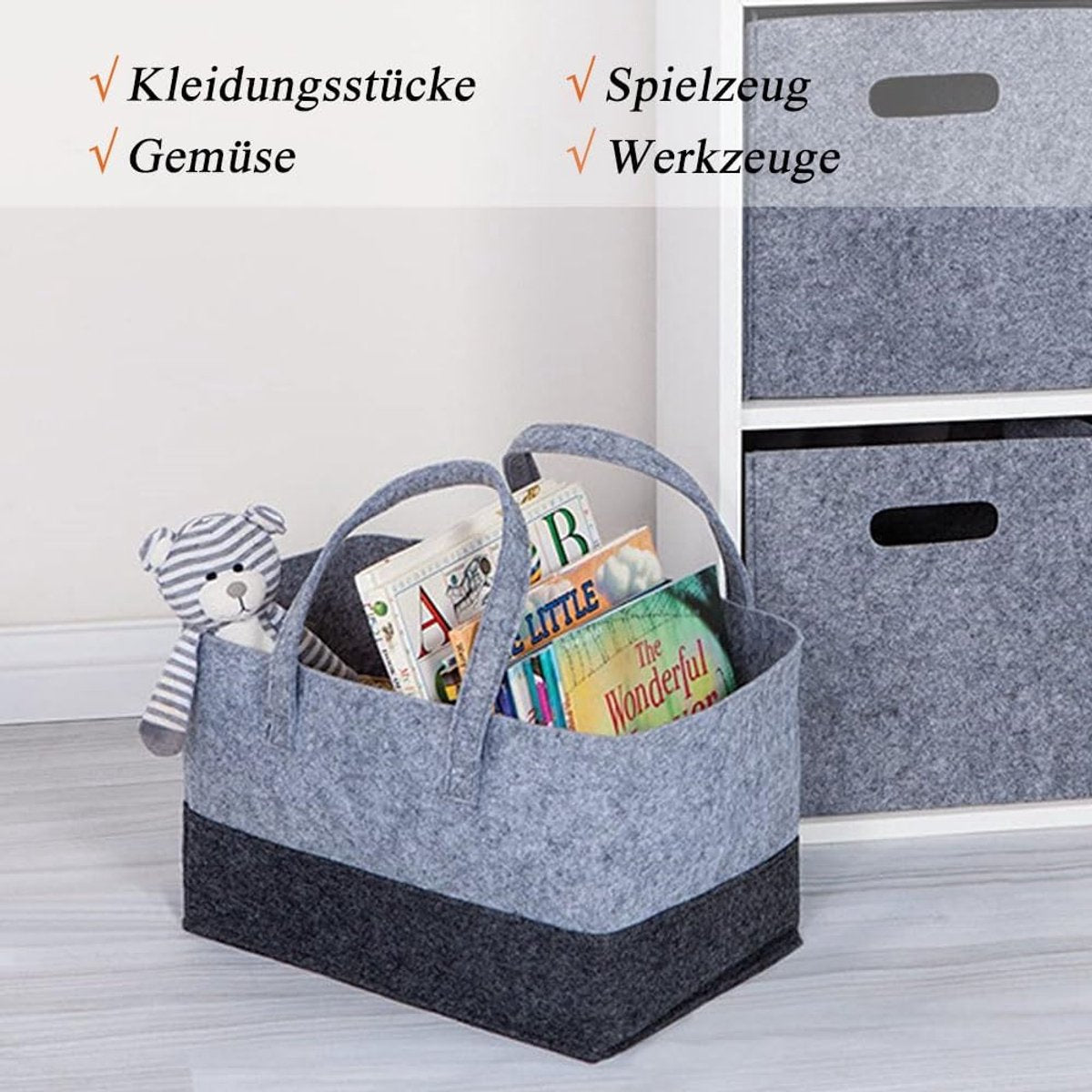 5 pcs Tote bag, shopping bag, foldable shopping basket, large shopping bag, felt tote bag, reusable shopping bag, felt shopping basket, suitable for shopping, travel, storage - Image 4