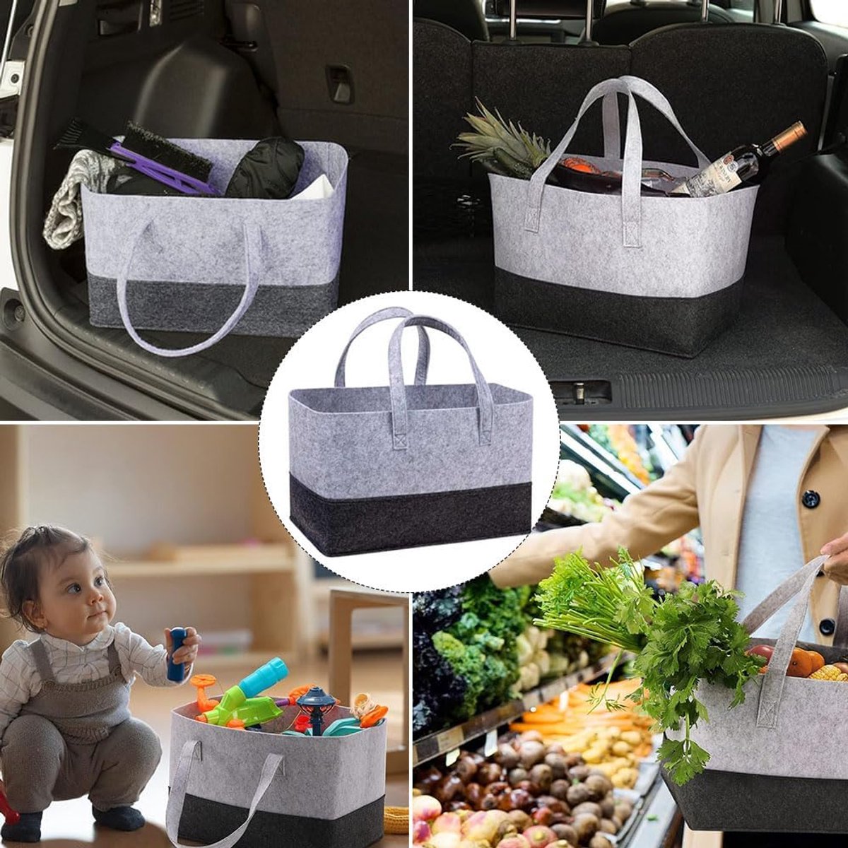 5 pcs Tote bag, shopping bag, foldable shopping basket, large shopping bag, felt tote bag, reusable shopping bag, felt shopping basket, suitable for shopping, travel, storage - Image 6