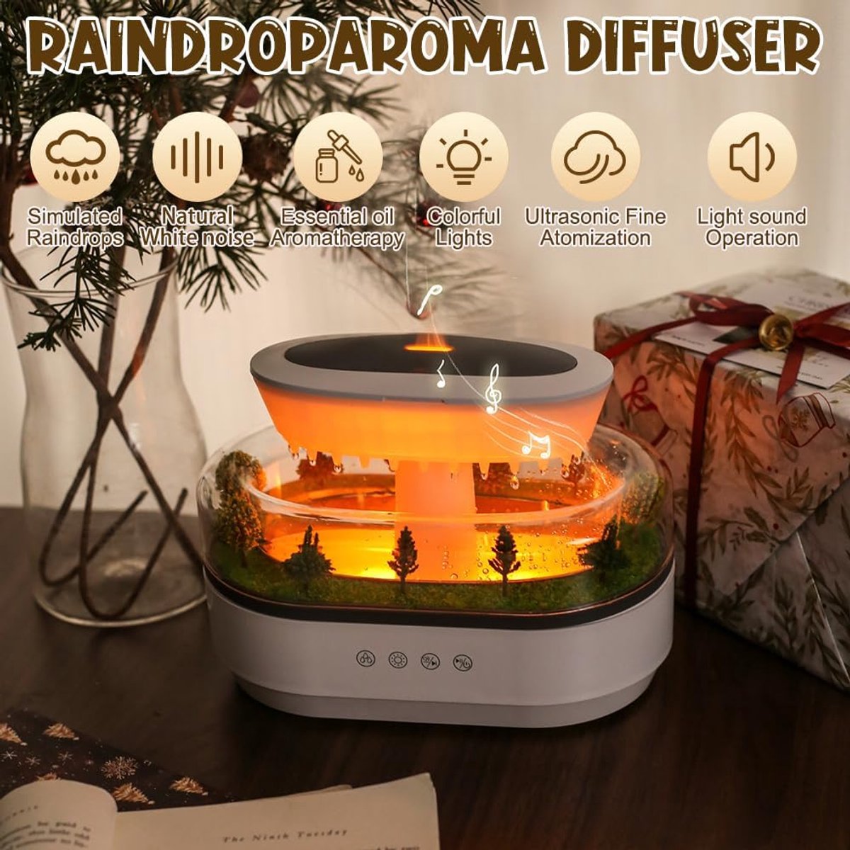Humidifiers - Aromatherapy Humidifier - Bedroom Humidifier - With 7-Color Night Light and Music - Raindrop Landscape Humidifier - Aroma Diffuser for Essential Oils - Humidifier - Air Humidifier - Wit - Image 7