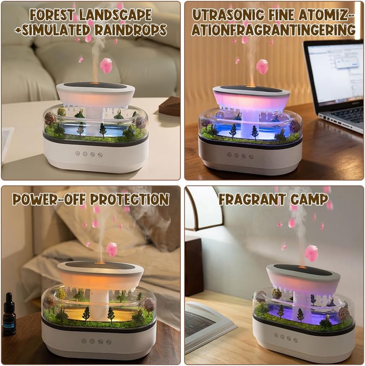 Humidifiers - Aromatherapy Humidifier - Bedroom Humidifier - With 7-Color Night Light and Music - Raindrop Landscape Humidifier - Aroma Diffuser for Essential Oils - Humidifier - Air Humidifier - Wit - Image 8