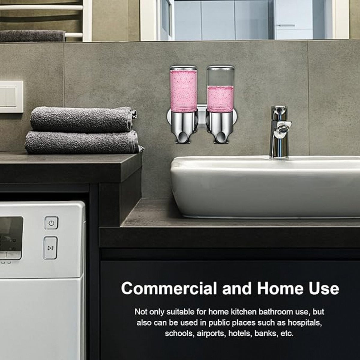 Soap dispenser - silver - 2 reservoirs - 2 x 500ml - wall-mounted - soap pump - soap holder - bathroom and sink - shampoo dispenser - Image 4