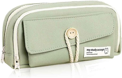 Expandable pencil case with 3 large compartments for girls, boys and students (light green), green, [light green, canvas]