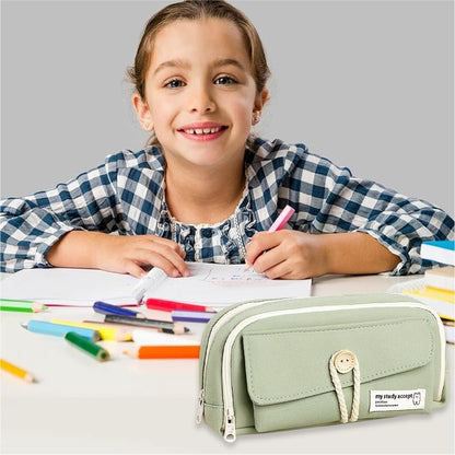 Expandable pencil case with 3 large compartments for girls, boys and students (light green), green, [light green, canvas] - Image 2