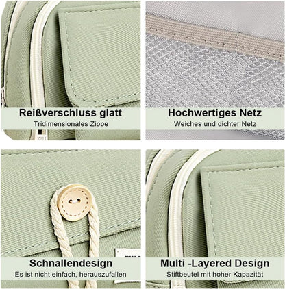 Expandable pencil case with 3 large compartments for girls, boys and students (light green), green, [light green, canvas] - Image 5
