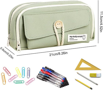 Expandable pencil case with 3 large compartments for girls, boys and students (light green), green, [light green, canvas] - Image 7