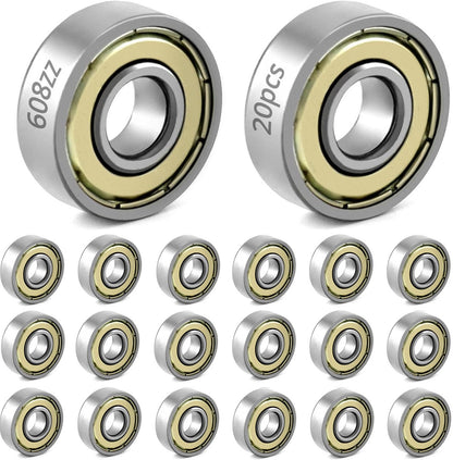 20 608zz ball bearings - Miniature deep groove ball bearings, double metal shielding - For skateboards, scooters, inline skates, 8 mm x 22 mm x 7 mm