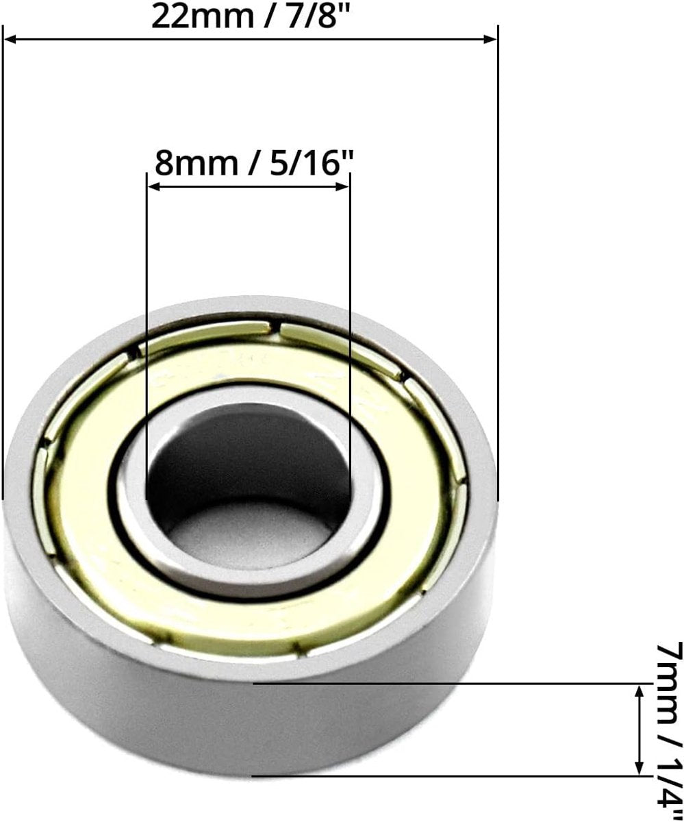 20 608zz ball bearings - Miniature deep groove ball bearings, double metal shielding - For skateboards, scooters, inline skates, 8 mm x 22 mm x 7 mm - Image 2