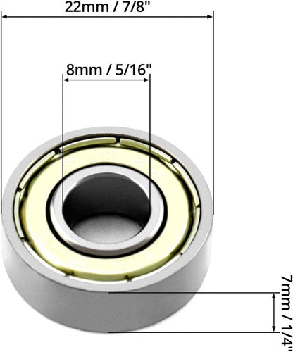 20 608zz ball bearings - Miniature deep groove ball bearings, double metal shielding - For skateboards, scooters, inline skates, 8 mm x 22 mm x 7 mm - Image 2