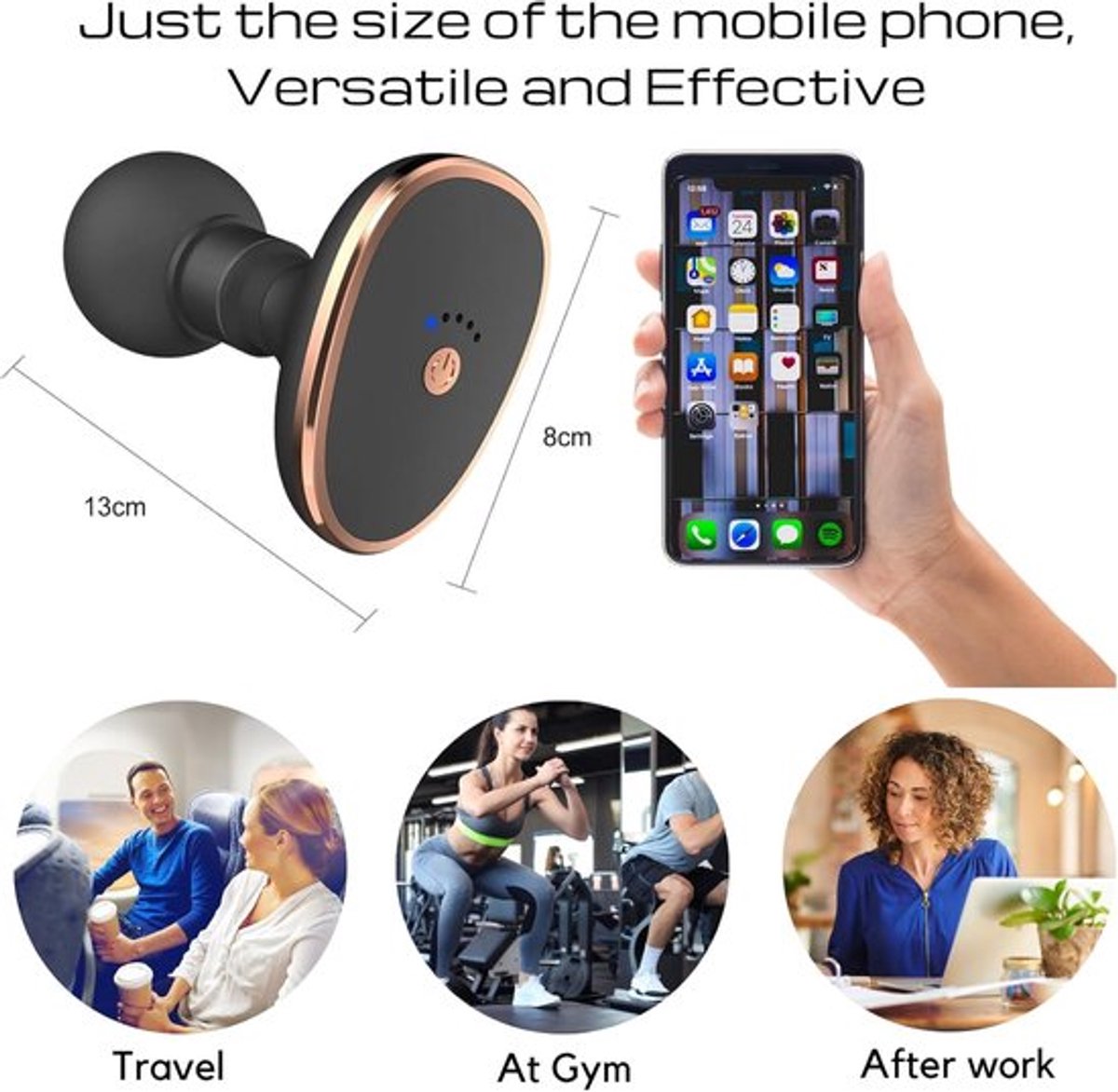 Massage Gun - Oplaadbaar via USB - Fitness - Sport En Relax Massage - Krachtig En Draadloos - Geschikt Voor Spierherstel En Verlichting Van Rugpijn - Zwart - Image 4