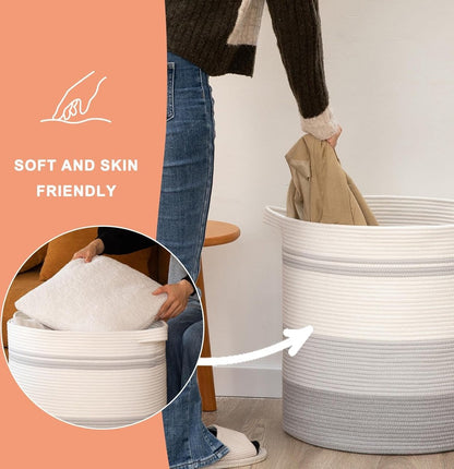 Laundry basket with handles, decorative basket for living room, woven storage basket for toys, cushions, blankets, clothes (gradient grey, 45 x 50 cm) - Image 4