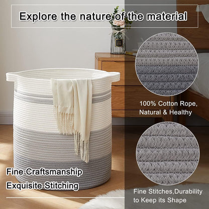 Laundry basket with handles, decorative basket for living room, woven storage basket for toys, cushions, blankets, clothes (gradient grey, 45 x 50 cm) - Image 5