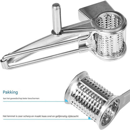 Cheese Grater - Stainless Steel Drum Grater - Hard Cheese Grinder - Efficient and Durable - Dishwasher Safe - Includes 3 Cutting Blades - Suitable for Chocolate and Nuts - Silver - 1 Piece - Image 3