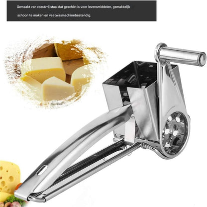 Cheese Grater - Stainless Steel Drum Grater - Hard Cheese Grinder - Efficient and Durable - Dishwasher Safe - Includes 3 Cutting Blades - Suitable for Chocolate and Nuts - Silver - 1 Piece - Image 5
