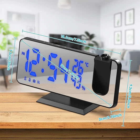 Radio Wekker digital projection with 4 dimmers and 180° rotation - 2 sounds - Groot 7.4'' mirror screen Black-Blue - Image 3