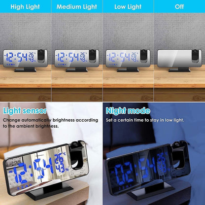 Radio Wekker digital projection with 4 dimmers and 180° rotation - 2 sounds - Groot 7.4'' mirror screen Black-Blue - Image 4