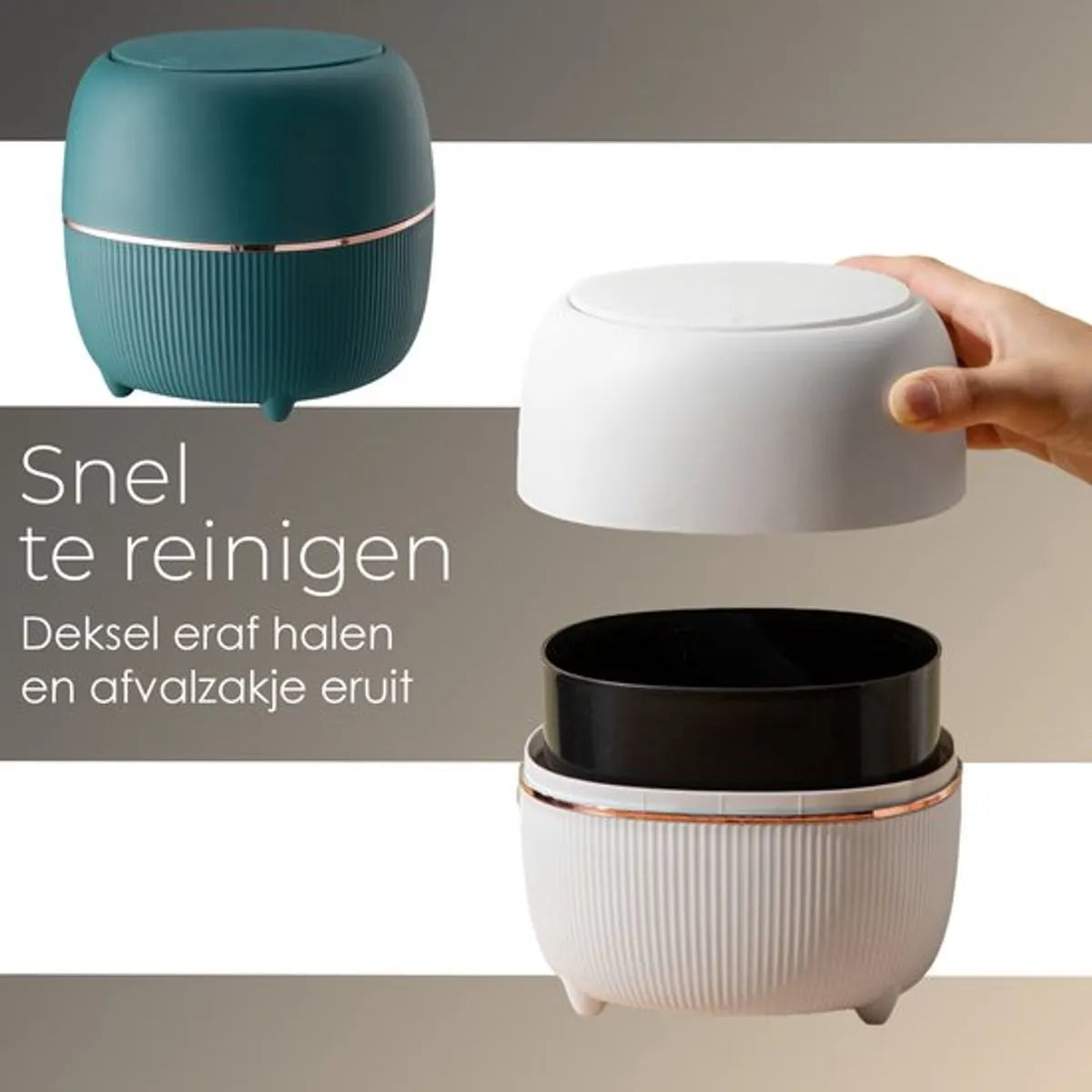 Klein Prullenbak - Designer Trash Can with Lid - Mini Prullenbak - Small trash can ideal for the countertop, desk, bathroom or table - Tabletop Trash Can - Green - Image 3