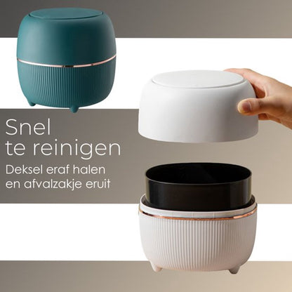 Klein Prullenbak - Designer Trash Can with Lid - Mini Prullenbak - Small trash can ideal for the countertop, desk, bathroom or table - Tabletop Trash Can - Wit - Image 2