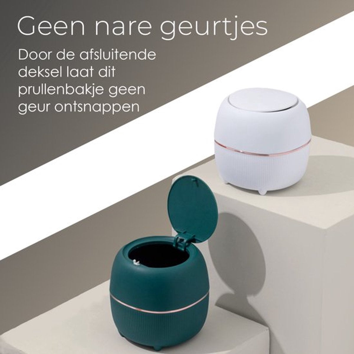 Klein Prullenbak - Designer Trash Can with Lid - Mini Prullenbak - Small trash can ideal for the countertop, desk, bathroom or table - Tabletop Trash Can - Wit - Image 5