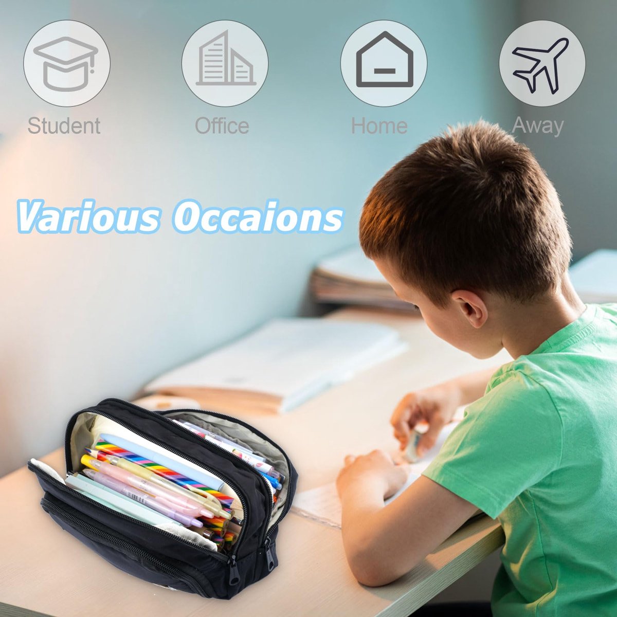 Pencil Case - Pencil Case - Adults - Boys and Girls - School Pencil Case - Black - Image 7