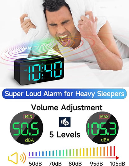 Digital Night Light - Extra Powerful - 7-Color Night Light - Ideal for Heavy Sleepers - Adjustable Volume and USB Charging - Place on the Bedside Table - Black - Image 4