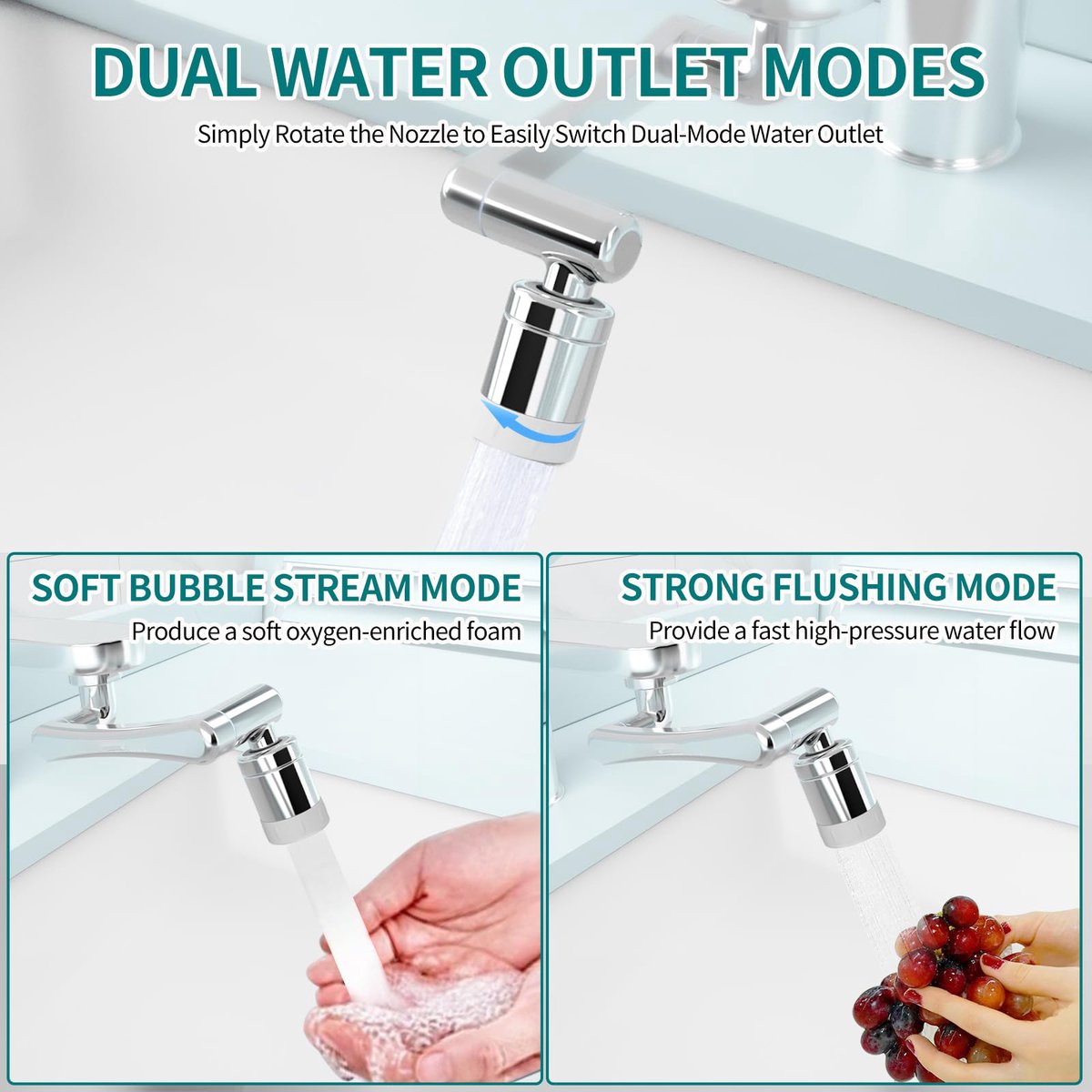 1440° Rotating Faucet - Faucet - Faucet Fitting - Faucet Head - Stainless Steel - Aerator - Rotating - Extension - Water Saving - Kitchen Faucet - Bathroom Faucet - Swivel - Dishwashing - Goud - Image 4