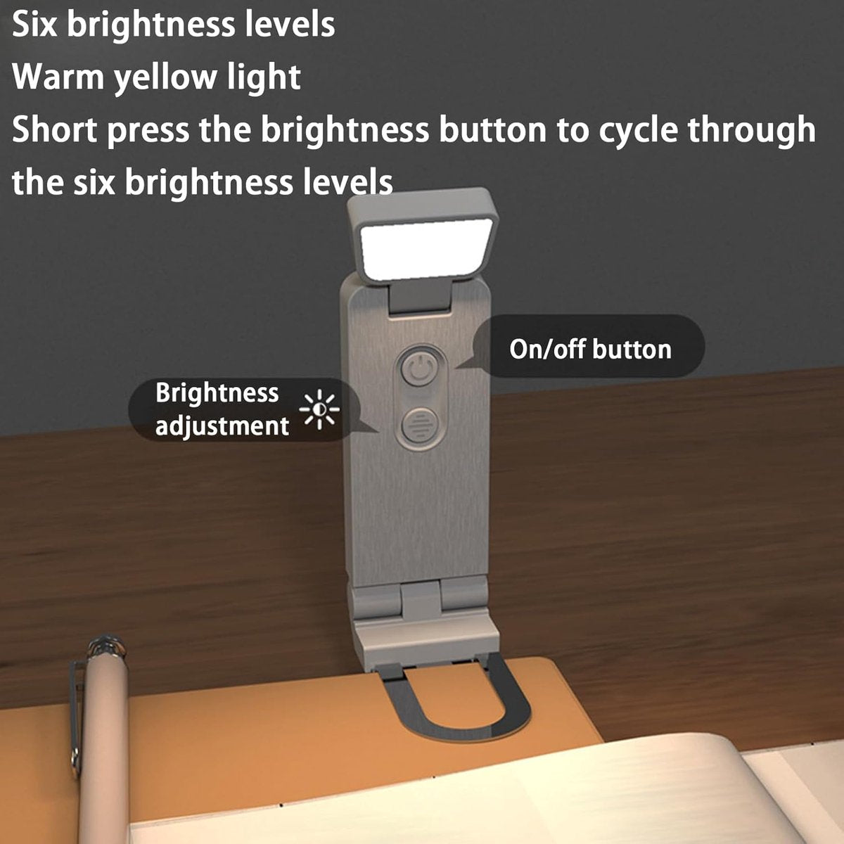 Reading Lamp - Book Lamp with Clip - 6 Lighting Levels - Bedtime Use - Adjustable Intensity - Reading Lamps - USB-C Rechargeable - With - Image 2