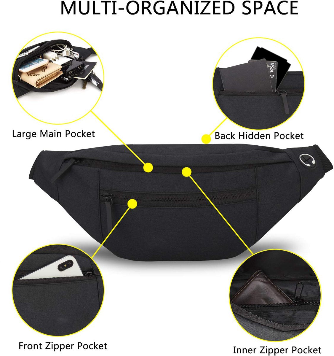 Fanny pack - Sports fanny pack - Running belt - Large fanny pack - Men's and women's - Fanny pack - Pouch - LIGHTWEIGHT RUNNING - For travel/on the go - Dark gray - Image 5