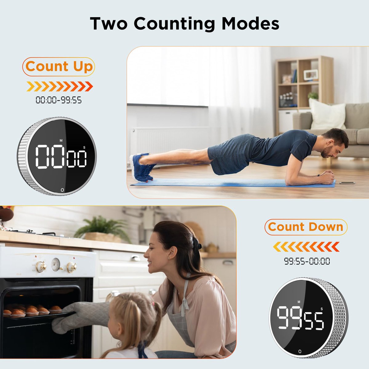 Digital Timer - Digital Kitchen Timer - Smart Timer - LED Display - Magnetic - 360 Degree Rotation - BBQ Alarm Clock - Black - Image 5