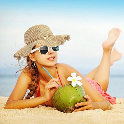 Straw hat - foldable sun hat for women - summer - breathable beach hat with wide brim and soft edge - with beautiful beads - UV protection - UPF 50 - suitable for hiking, travel and vacations - Image 2