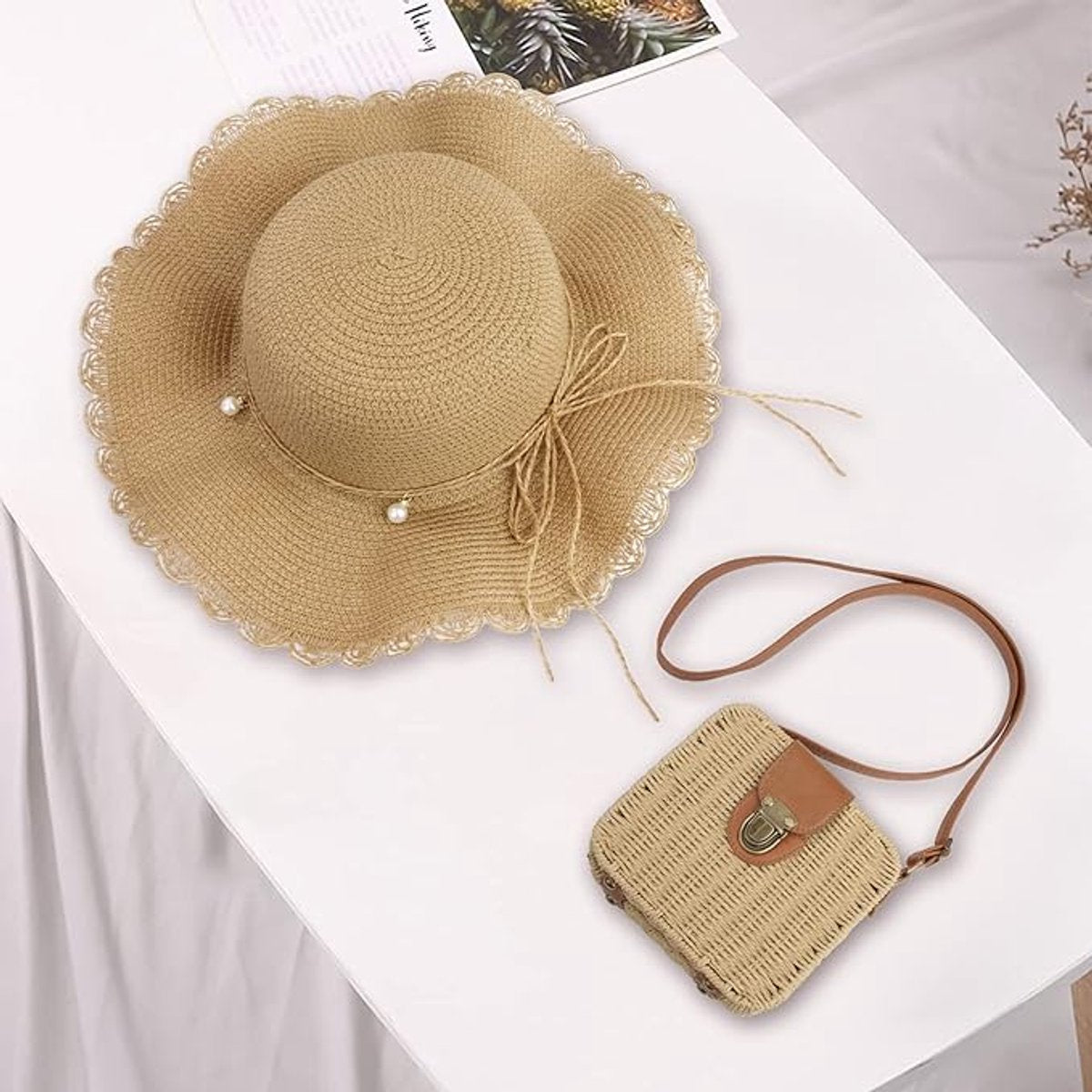 Straw hat - foldable sun hat for women - summer - breathable beach hat with wide brim and soft edge - with beautiful beads - UV protection - UPF 50 - suitable for hiking, travel and vacations - Image 4