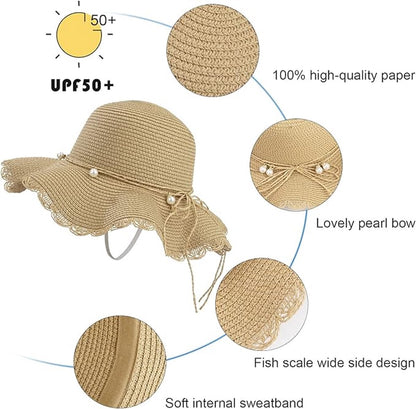Straw hat - foldable sun hat for women - summer - breathable beach hat with wide brim and soft edge - with beautiful beads - UV protection - UPF 50 - suitable for hiking, travel and vacations - Image 5