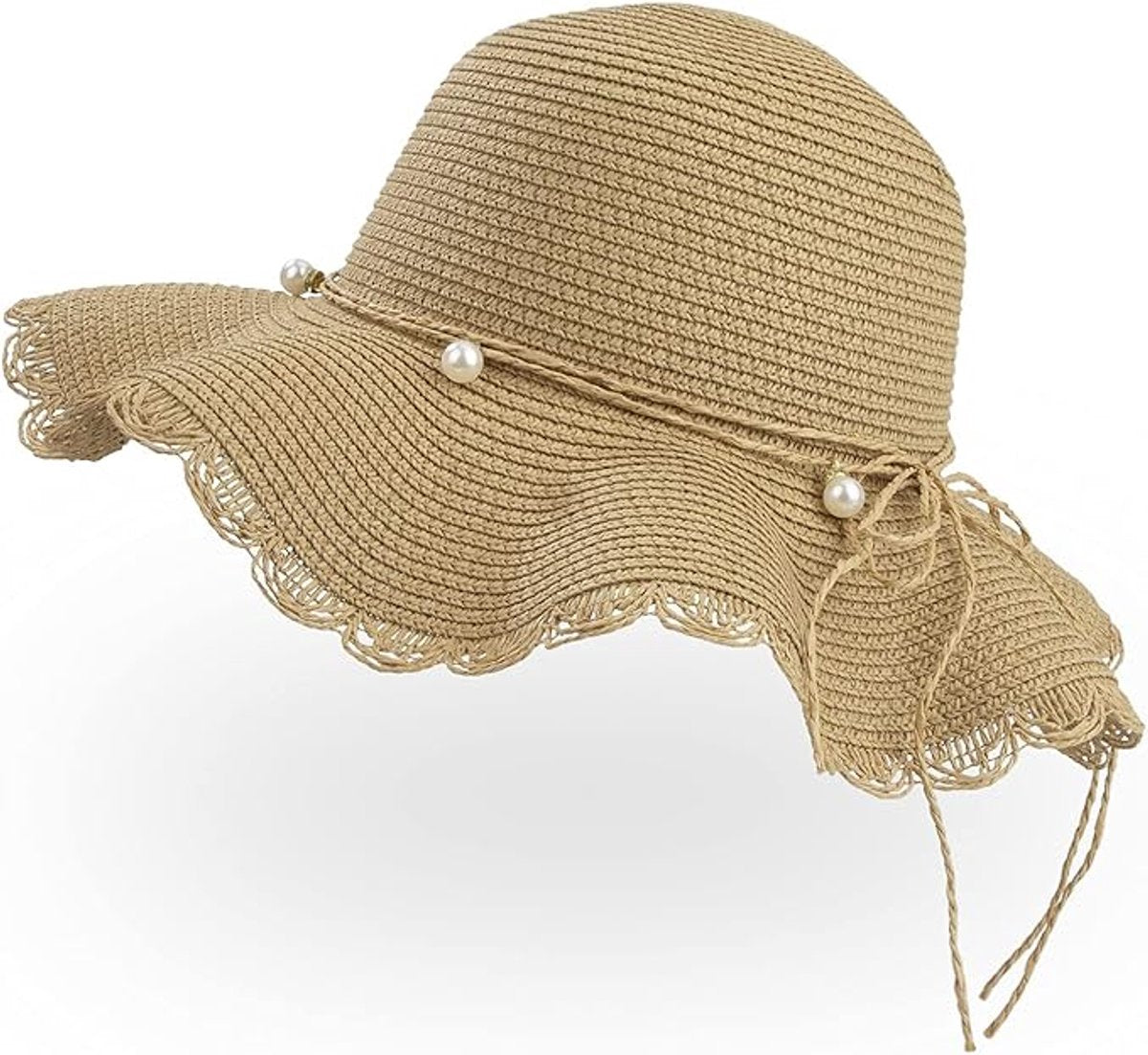 Straw hat - foldable sun hat for women - summer - breathable beach hat with wide brim and soft edge - with beautiful beads - UV protection - UPF 50 - suitable for hiking, travel and vacations - Image 6