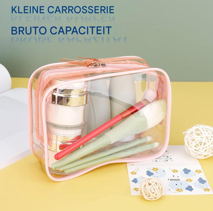 Transparent pink toiletry bag, waterproof toiletry bag with zipper - Image 4