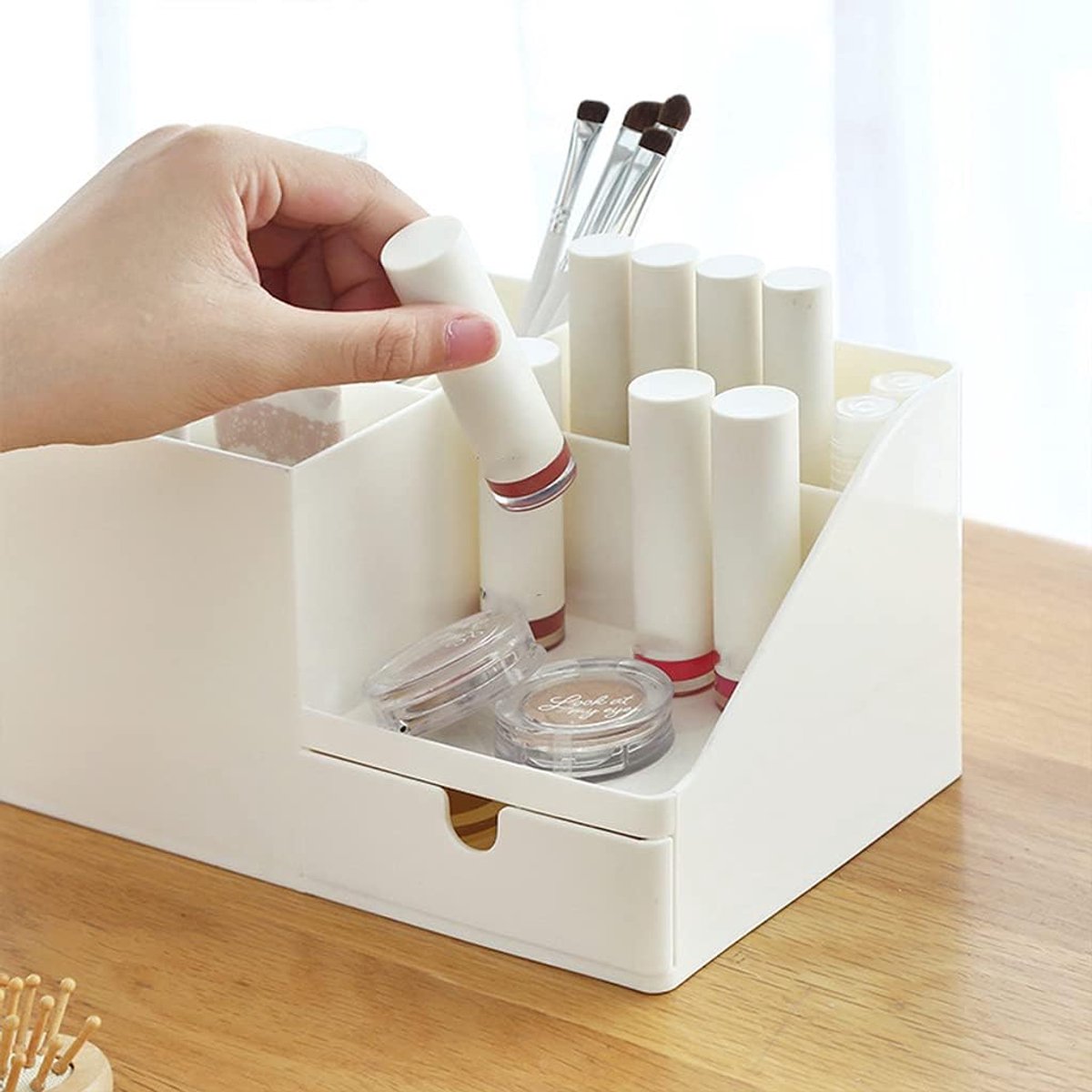 Desk Organizer - Pencil Holder - Storage - Sliding - Desk organizer, pencil holder and card holder, box and container for office, office supplies and dressing table - Gray - Image 5