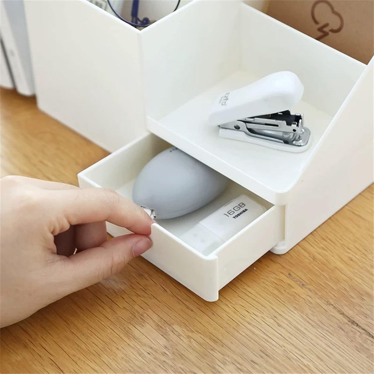 Desk organizer - Pencil holder - Storage - Sliding - Desk organizer, pencil holder and card holder, box and container for office, office supplies and dressing table - Wit - Image 2