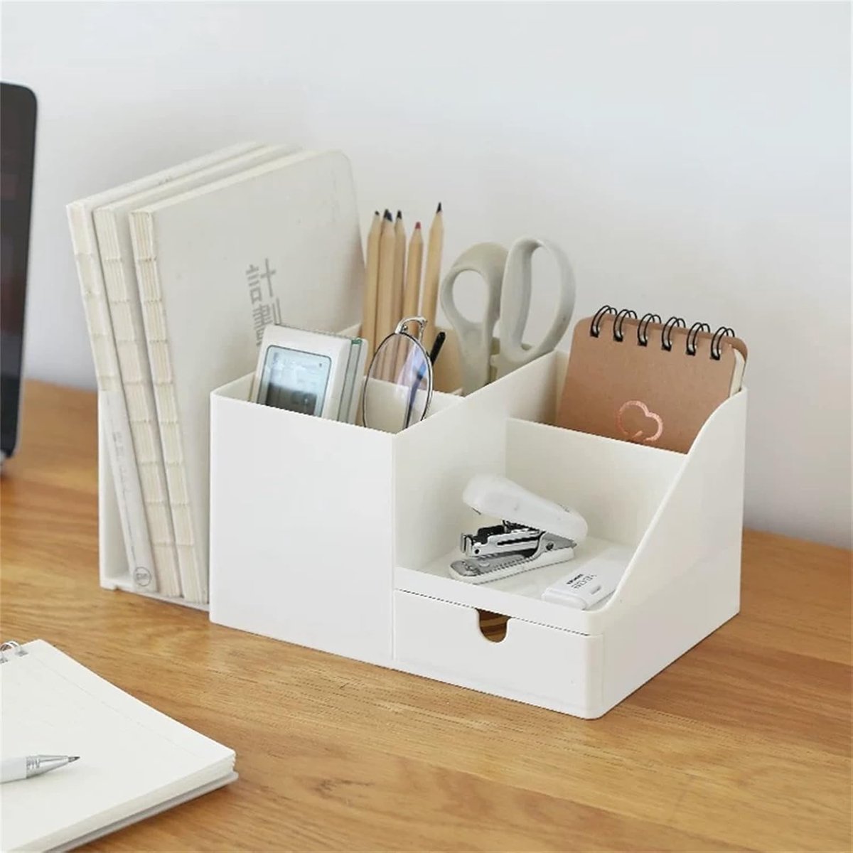 Desk organizer - Pencil holder - Storage - Sliding - Desk organizer, pencil holder and card holder, box and container for office, office supplies and dressing table - Wit - Image 4