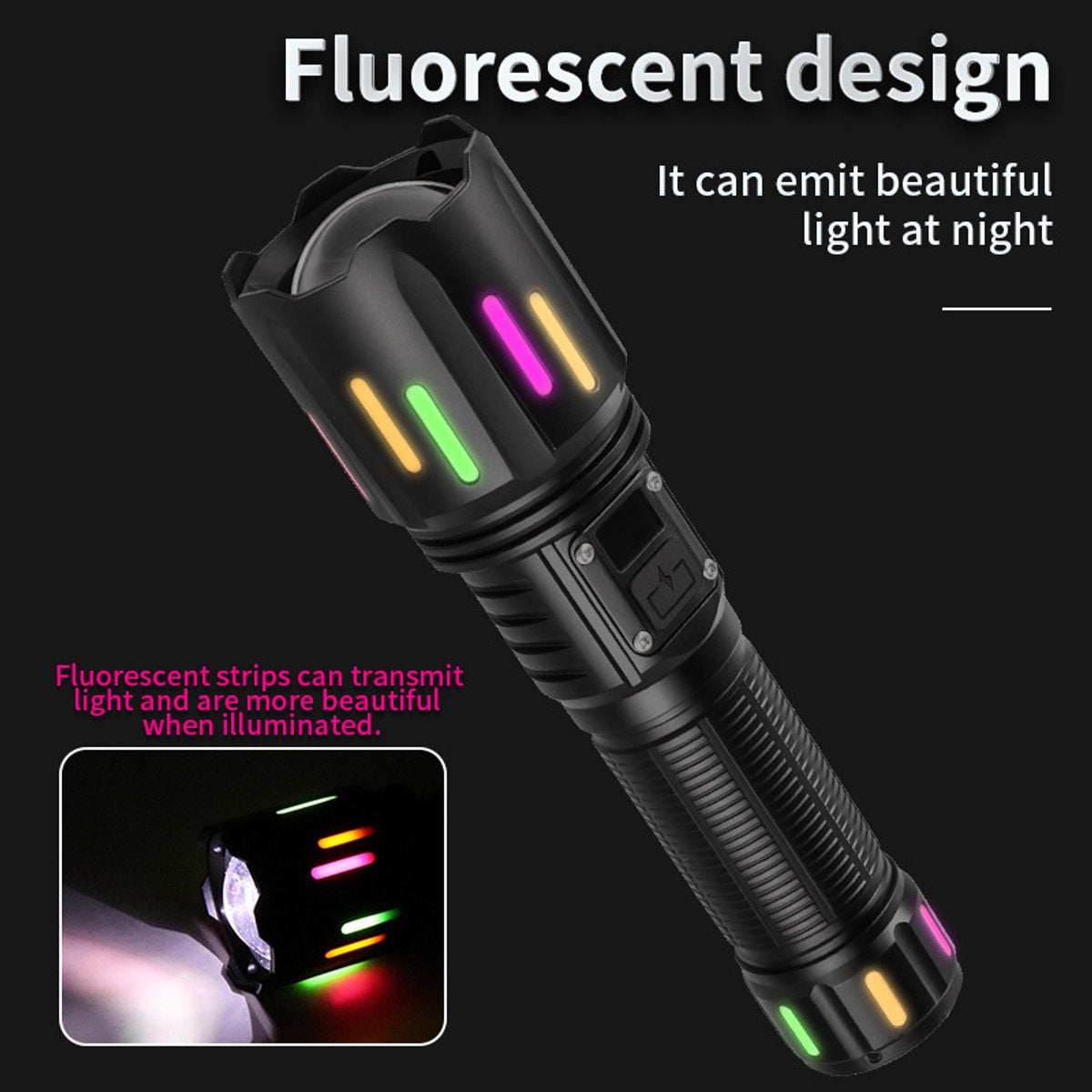 High power white laser LED flashlight, rechargeable zoom waterproof Type-C flashlight for outdoor use - batteries not included. - Image 2
