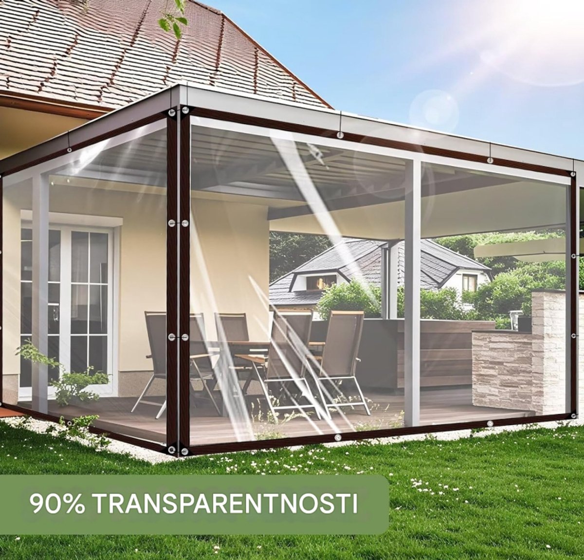 Outdoor tarpaulin - Transparent tarpaulin - Waterproof transparent tarpaulin with holes - 2 x 4 m - Suitable for outdoor terraces, chicken coops and balconies - Image 2