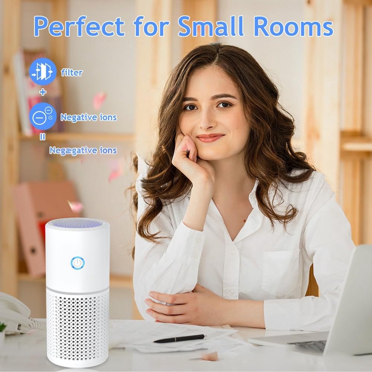 Air purifier - Mini portable air purifier - Car air filter - Ionizer - Works against dust mites and hay fever - Air filter - Wit - Image 6