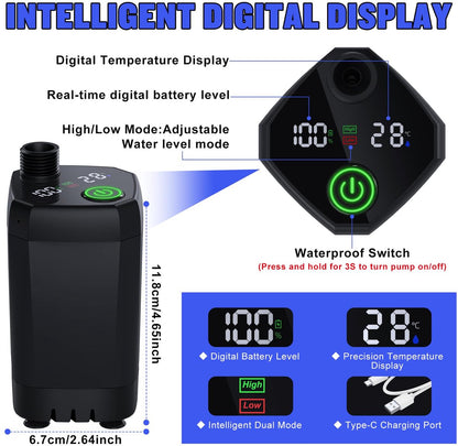 Portable Camping Shower - 6000mAh Rechargeable Shower Pump - With Smart LED Display - 4 Spray Modes - IPX7 Waterproof Outdoor Shower - For Hiking, Travel, Car, Pets - Black - Image 4